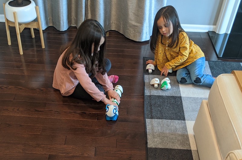 Kids playing with a Code-A-Pillar